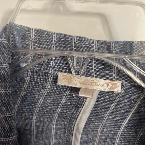 Gold Hawk Linen Blue and White Pinstriped Suit Blazer and Pants - Picture 7 of 10